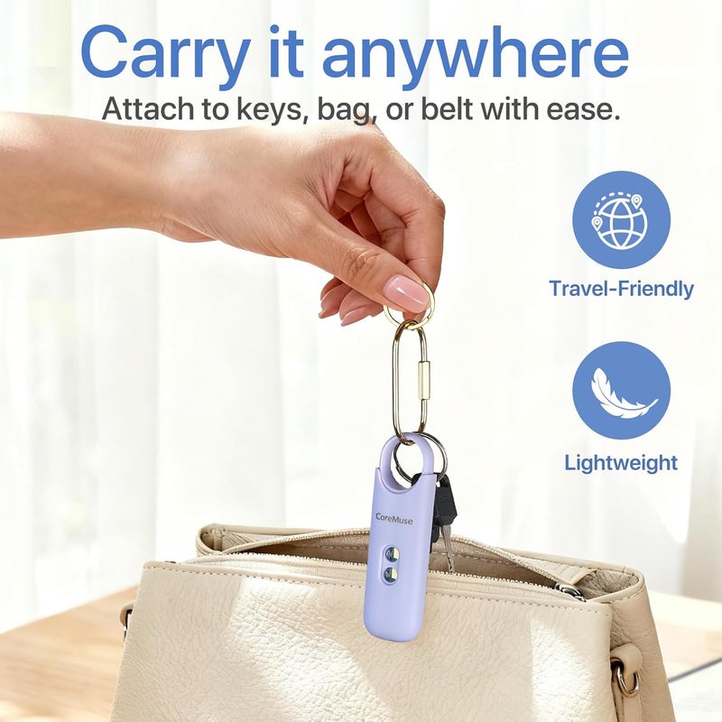 CoreMuse Personal Safety Alarm for Women – Panic Button 130dB Siren with Dual LED Strobe Flashlight, Rechargeable Self Defense Keychain for Night Walking, Campus, Travel Gifts for Women (Violet) - Image 2